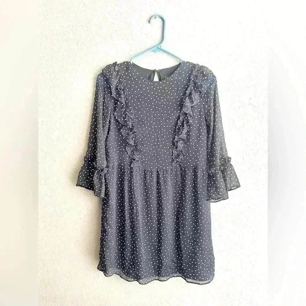 TOPSHOP Black with Polka Dot Flare Sleeve Ruffle Dress Size 4